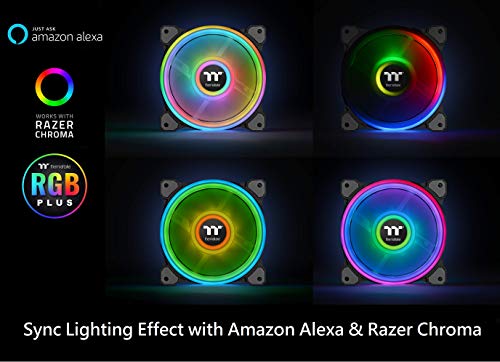 Image of Thermaltake Riing Quad 140mm 16.8 Million RGB Color (Alexa, Razer Chroma) Software Enabled 4 Light Rings 54 Addressable LED 9 Blades Hydraulic Bearing Case /Radiator Fan, 3 Pack, CL-F089-PL14SW-B Black