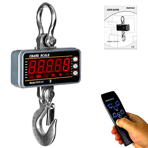 Toyo-Intl 1000Kg/2000Lb Digital Crane Scale Heavy-Duty Industrial Hanging Scale With Remote Control Smart Type Led Display Ce Certified Electronic Weighing Crane Scale (Silver) #TOP13