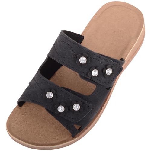 Mules faciles à enfiler légères chaussures dos ouvert avec strass confort femme
