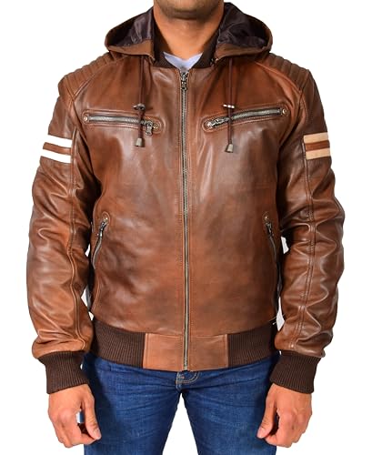 Veste bomber en cuir cognac homme : finissez-en avec le froid grâce à la capuche amovible