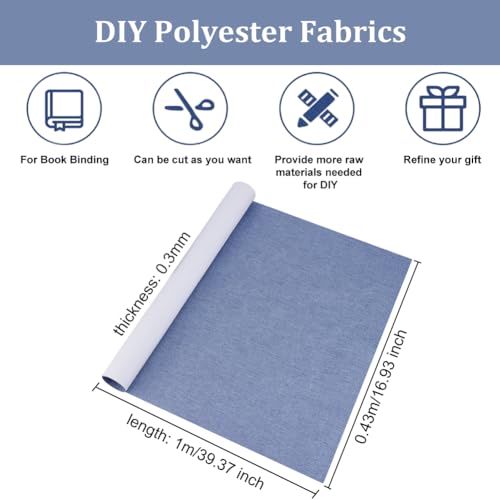 OLYCRAFT 100x43cm Book Binding Cloth Marine Blue Bookcover Fabric Surface with Paper Backed Book Cloth DIY Book Cloth Protective Cover for Book Binding Scrapbooking DIY Crafts - Image 2