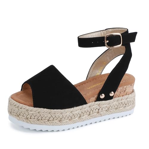 Image of PANDANINJIA Girls Sandals Wedge Platform Espadrille Open Toe Summer Little Big Kid Flower Girl Heels Dress Shoes