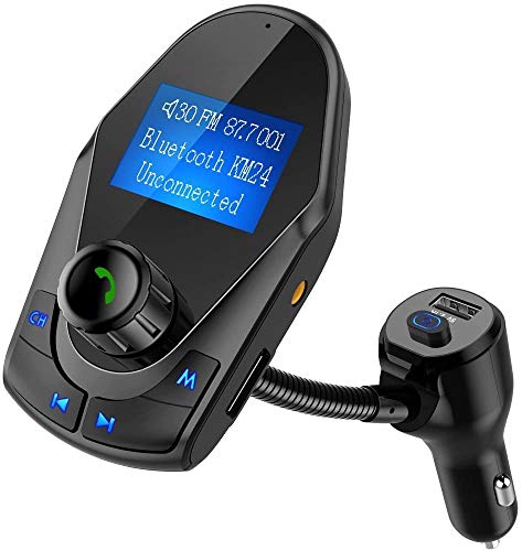 Transmetteur FM Bluetooth avec Bouton marche/arrêt, Nulaxy Kit Voiture Main-libre Sans Fil Adaptateur Radio Chargeur USB Écran de 1.44 Pouces