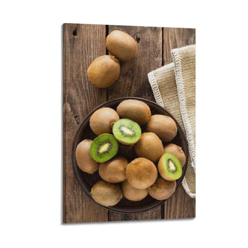 Impression sur toile de kiwi et déco murale bois | Tableau salon et chambre 30 x 45 cm