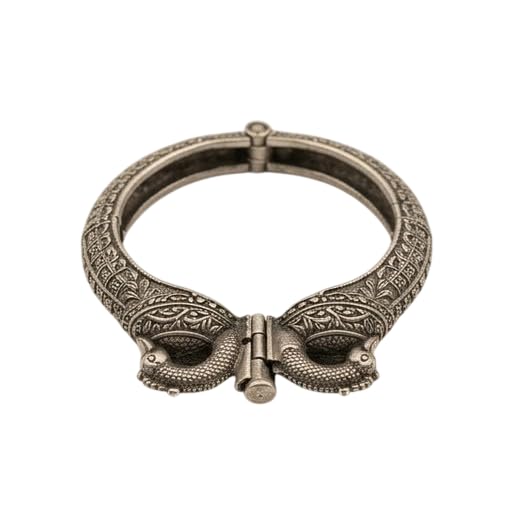 Twin Fish Oxidized Kada for Women | Grey-Toned Bracelet with Fish Motif and Textured Detailing | Ethnic Jewellery Accessory for Festive Occasion, Party, Gifting and Traditional Styling-image-11