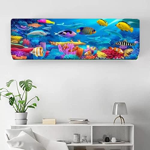 Anpro Printed Air Conditioning Dust Cover Folding Designer Ac Cover for Indoor Split Ac 1.5 ton (97 x 31 x 21 .5 cm ) Polyester (Blue Fish)