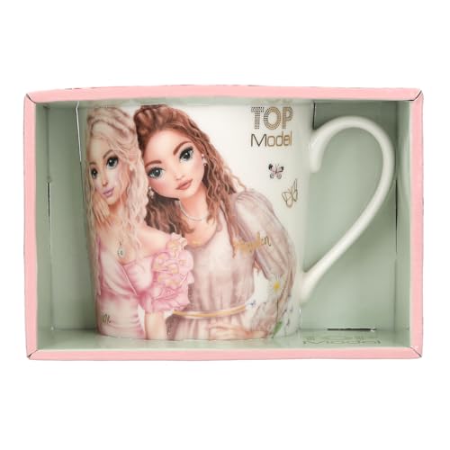 Depesche 13540 TOPModel Summer Feeling - Taza en Blanco, con Motivo de Modelo, Flores y Eslogan, Taza de Porcelana con asa, Capacidad Aprox. 300 ml