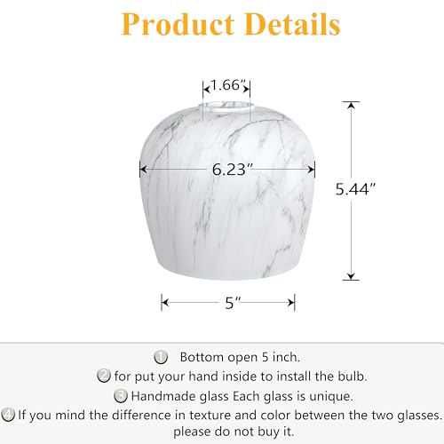 Image of 2 Pack 5.44 Inch Marble Glass Lamp Shade Pendant Ceiling Chandelier Wall Sconce Light Replacement Marble Glass Shade Fixture Over Sink Kitchen Island