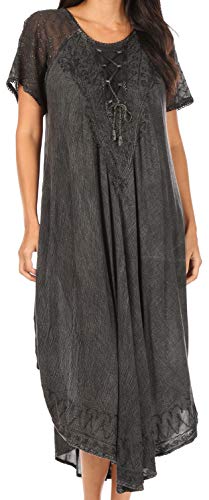 Image of Sakkas Egan Long Embroidered Caftan Dress /Cover Up with Embroidered Cap Sleeves