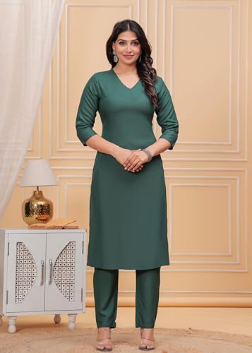 Image of ANILINE Women's Rayon Solid plain v neck kurta Trouser /Pant set