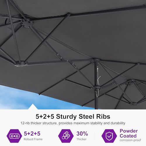 Image of PURPLE LEAF Patio Umbrella 14ft with Base UV Resistant Rectangle, Grey