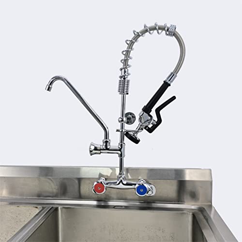 Maxsen Wall Mount Commercial Kitchen Sink Faucet 4-8 Inch Adjustable Center Restaurant Kitchen Brass Mini Pre Rinse Unit,25'' Height With High Pressure Pull Down Spray And Add On Spout #TOP5