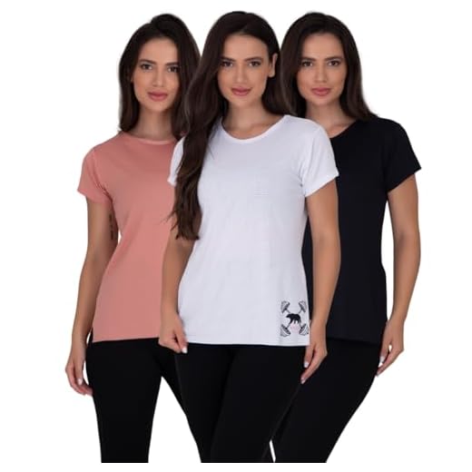 KIT 3 BLUSAS DRY FIT TAPA BUMBUM TECIDO POLIAMIDA RETÉM SUOR (M, branco/preto/pink)