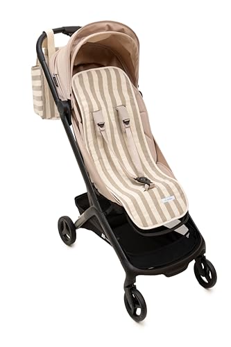 Mi Bollito - Colchoneta silla de paseo universal – Modelo a rayas acolchada y transpirable – 100% algodón – Compatible con todos los carros de bebé - Fabricado en España. (Beige)