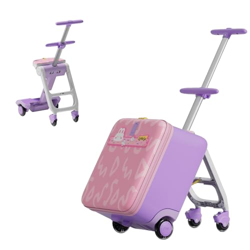 Jovikids Kids Suitcase, 3 in 1 Ride on Luggage with Universal Wheels for Travel, Armrests for Children at 3 Years and Up, 38L Trolley Hand Luggage (Pink)