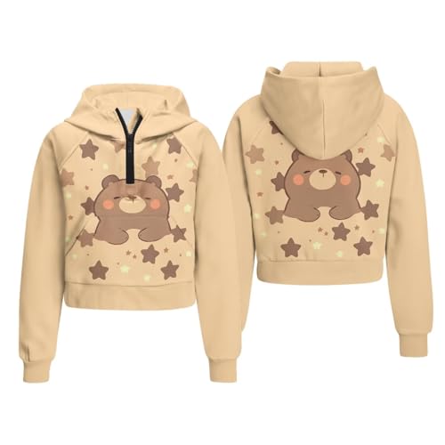 Girls Zip Up Long Sleeve Hoodies Fashion Oversized Casual Sweatshirts Cropped Hooded Zipper Tops Outfits for Child