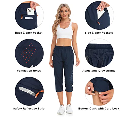Gymbrave Women's Hiking Capri Pants With Pockets Lightweight Quick Dry Cargo Capris For Women Outdoor Travel Casual Summer Navy L #TOP2