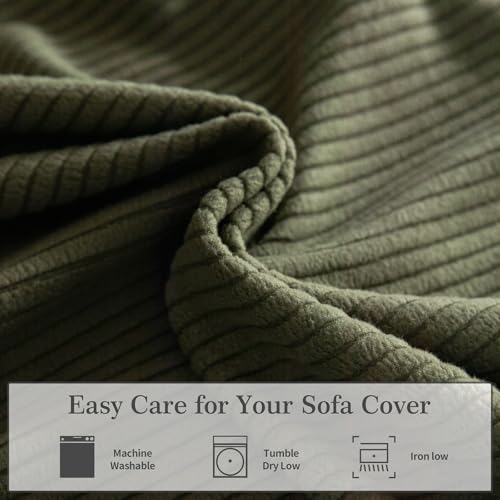 OHSIO Stretch Sofa Covers for Sectional Couch – Soft Washable Sofa Slipcovers 2 3 4 Seater, Pet-Friendly, Anti-Slip Furniture Protector(1 Piece Chaise Cover, Green) - Image 6
