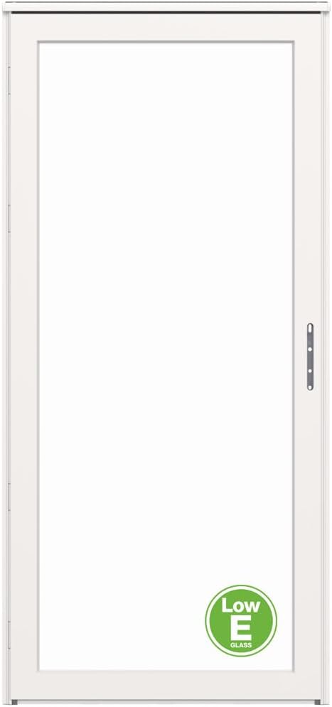 LARSON Platinum Interchangeable Full Glass Low-E White Linen 36-in. Left Hinge Storm Door