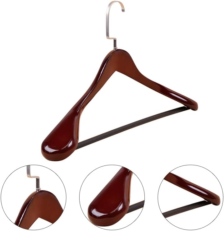 Miniatura 3 de Hemoton Perchas de madera con hombros anchos, perchas de madera con acabado liso para armario, perchas resistentes de madera maciza para ropa,
