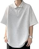 [Bligo] メンズ tシャツ 夏服 ハーフジップ 半袖 襟付き 快適 人気 シンプル カジュアル 無地 接触冷感 おしゃれ 吸汗速乾 通気性 大きいサイズ ゆったり 軽い 柔らかい 韓国風 普段着 通勤 春 秋服 Light Gray-7XL