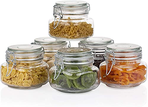 Image of 500ml Airtight Glass Container with Lids Food Storage Jar Octagon-Storage Canister with Clear Preserving Seal Wire Clip Fastening for Kitchen Canning Pasta Sugar,Beans,Spice Set of 6