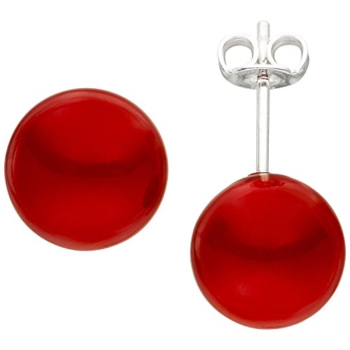 Jobo Damen-Ohrstecker aus 925 Sterling Silber mit roten Muschelkern-Perlen