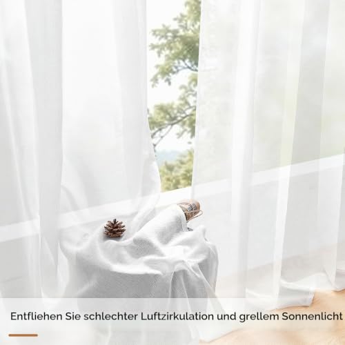 MRTREES Voile Gardinen Vorhang halbtransparent kurz mit Ösen in Leinenoptik Stores Gardinen Schals für Wohnzimmer Schlafzimmer Kinderzimmer… – Ansicht 6