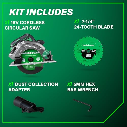 Image of Metabo HPT 18V MultiVolt 7-1 /4 In Cordless Circular Saw, C1807DAQ4 | inchBattery Not Included, High Torque Motor, Lightweight Design, Accepts 36V Batteries, 200 2x4 Cuts per Charge, Tool Body Only inch