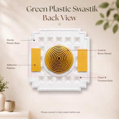 Image of Plastic Green swastik Pyramid Plate | Size- 2.5 Inch Approx | Wall Sticking Swastik | Pack of 2 | Prosperity & Peace Enhancer