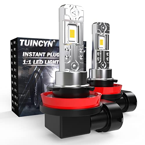 TUINCYN Bombilla H8 H9 H11 LED 55W 6500K Blanco, 1:1 Mini Luz Bombilla Súper Brillante 12000Lm Lámpara de Cruce y Antiniebla Halógena de Repuesto pour Coche y Moto 12V/24V- H8 H9 H11 Lámparas x2
