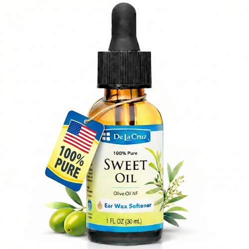 De La Cruz Ear Wax Remover and Earwax Softener, Glass Bottle,100% Pure Sweet Oil for ears, Gentle and Natural Ear Oil - 1 Fl OZ