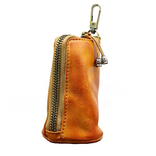 BYNYXI Skórzany futerał na klucze, Vintage samochodowa torba na klucze etui ze skóry bydlęcej mężczyźni kobiety portfel retro portfel z pierścieniami etui na klucze etui na klucze ochrona Go - 11 cm x