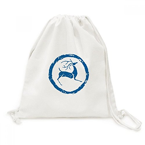 Sac à dos cordon en toile motif cerf bleu pour les sorties quotidiennes