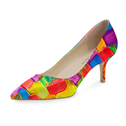 Image of Reindee Lusion Womens Low Kitten Comfortable High Heels Music Note Printed Closed Toe Sexy Pumps Shoes