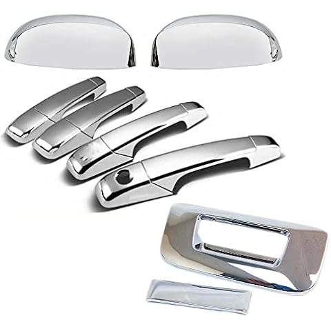 S SIZVER Triple Chrome Plated Top Half Mirror+Handle+Tailgate Covers Compatible with 2007-2013 Chevy Silverado+Sierra+1500+2500+3500 Cover