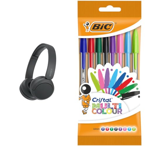 Sony WH-CH520 Wireless Bluetooth Headphones - up to 50 Hours Battery Life with Quick Charge & BIC Cristal Ballpoint Pens - Pack of 8 - Assorted Colours (Fashion + Standard)