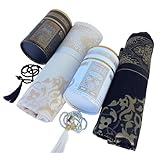 SAIKA Muslim prayer rug, Two Prayer mats and Prayer Beads with Kaaba Design Cylinder Gift Box,Islamic Gifts, Janamaz, Sajadah