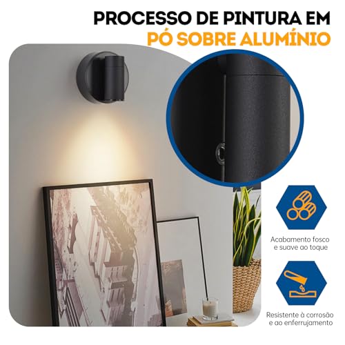 Luminária para quarto sem fio recarregável LED Leitura arandela de parede abajur de cabeceira (Preto