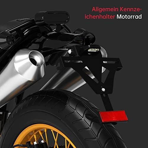 Areyourshop Motoros Rendszámtábla Tartó Világítással és Reflektorral, Állítható Szögű Univerzális Rendszámkeret Motorkerékpárhoz