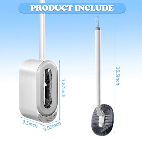 Image of 2 Set Toilet Brush and Brush Holder Set, Wall Mounted Toilet Bowl Brush with Hideaway Caddy,Toilet Cleaner Brush Built-in Drip Tray,Toilet Scrubber Brush Bathroom,Toilet Cleaner with Curved Design