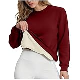 RLEHJN Fleecepullover Damen Rundhals Fleece Sherpa Gefütterter Sweatshirt Damen Winter Dickes Teddy-Fleece Kapuzenpullover Pulli Basic Oberteile Wollpullover Sportlicher Fleece-Hoodie mit Tasche