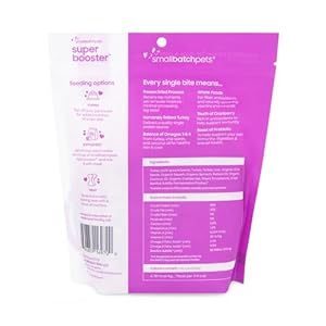 smallbatch Pets Freeze-Dried Tremendous Booster Turkey Bites for Canine & Cats, 7 oz, Made in The USA, Natural Produce, Humanely Sourced Meat, Single Supply Protein, Mixer & Topper, Cranberry & Probiotics