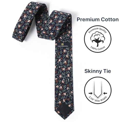 Image of Parquet Mens Floral Tie | Cotton Printed Skinny Necktie for Wedding | Spring & Summer