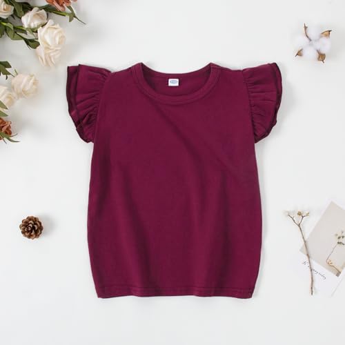 LYSMuch 2-5T Toddler Girls Ruffle Sleeve T Shirt Puff Short Sleeve Basic Tank Top Blouse Plain Solid Kids Casual Clothes2