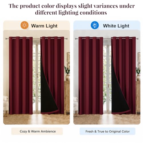 Image of HOKIPO Midnight True Blackout Curtains 7 Feet Long Set of 2, Maroon