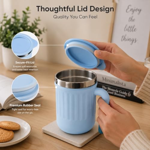 Image of Coffee Mug with Lid Insulated Stainless Steel for Tea Milk Mug Inner Stylist Double Wall Cup for Home & Office Use, Mugs to Gift to Best Friend, Tea Mug-350ml (Ramdon Colour)
