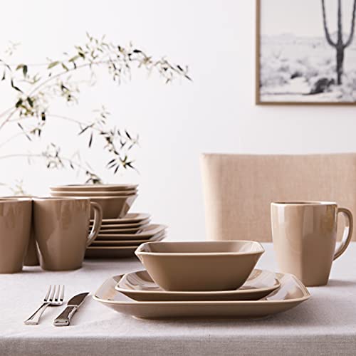 Gibson Home Dance 16 Pc Dinnerware Set Soft Square Grey Stoneware, 1, Gray #TOP6
