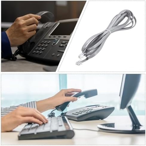 1 Pack Telephone Cord, 6.6ft Phone Cable RJ12 6P6C Male to Male Straight Wired Handset Cord for Home, Office, Grey - 5