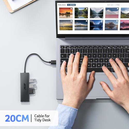 Image of Acer USB Hub 4 Ports, Multiple USB 3.0 Hub, USBA Splitter for Laptop with Type C Power Port, Extender for A Port Laptop, PC, Desktop and More (0.7ft)